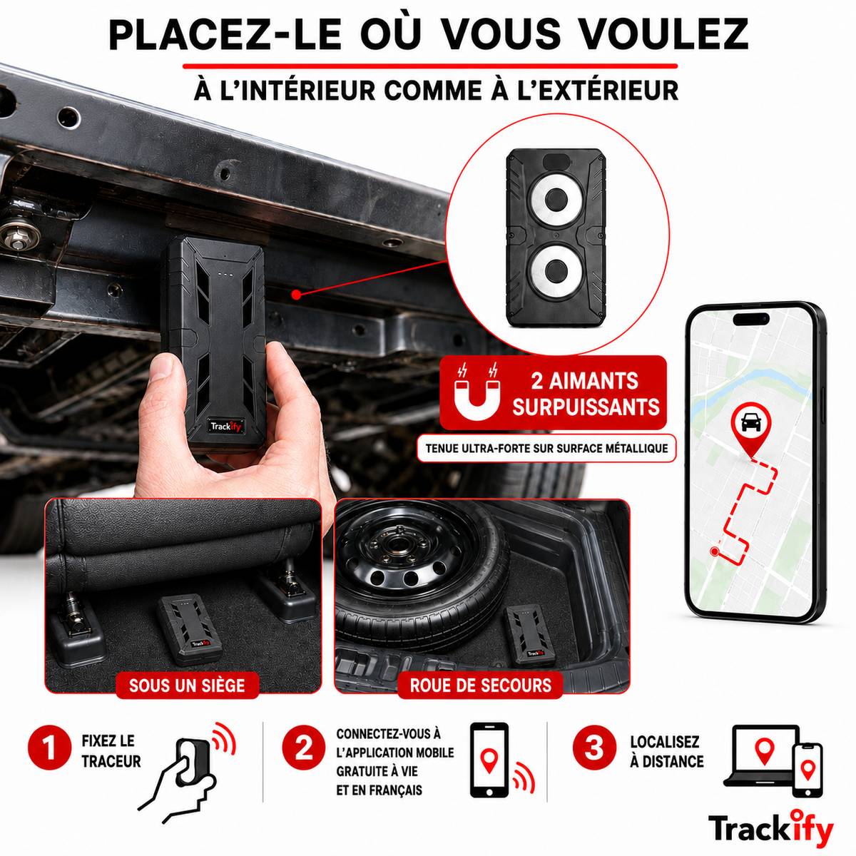 Tracker Aimant Surpuissant - sans fil (Traceur GPS 4G sans abonnement)