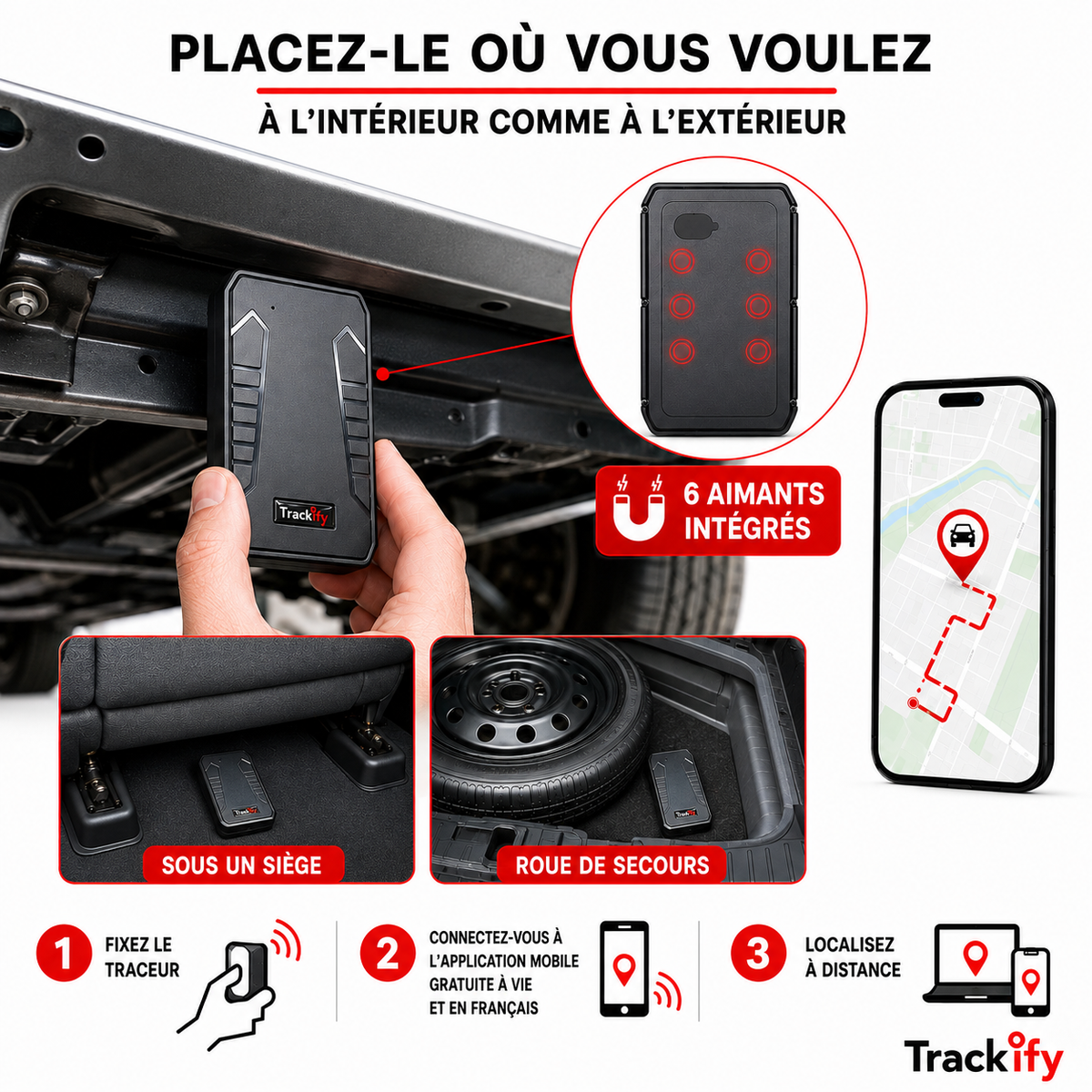 Tracker STANDARD Aimanté - sans fil (Traceur GPS 4G sans abonnement)