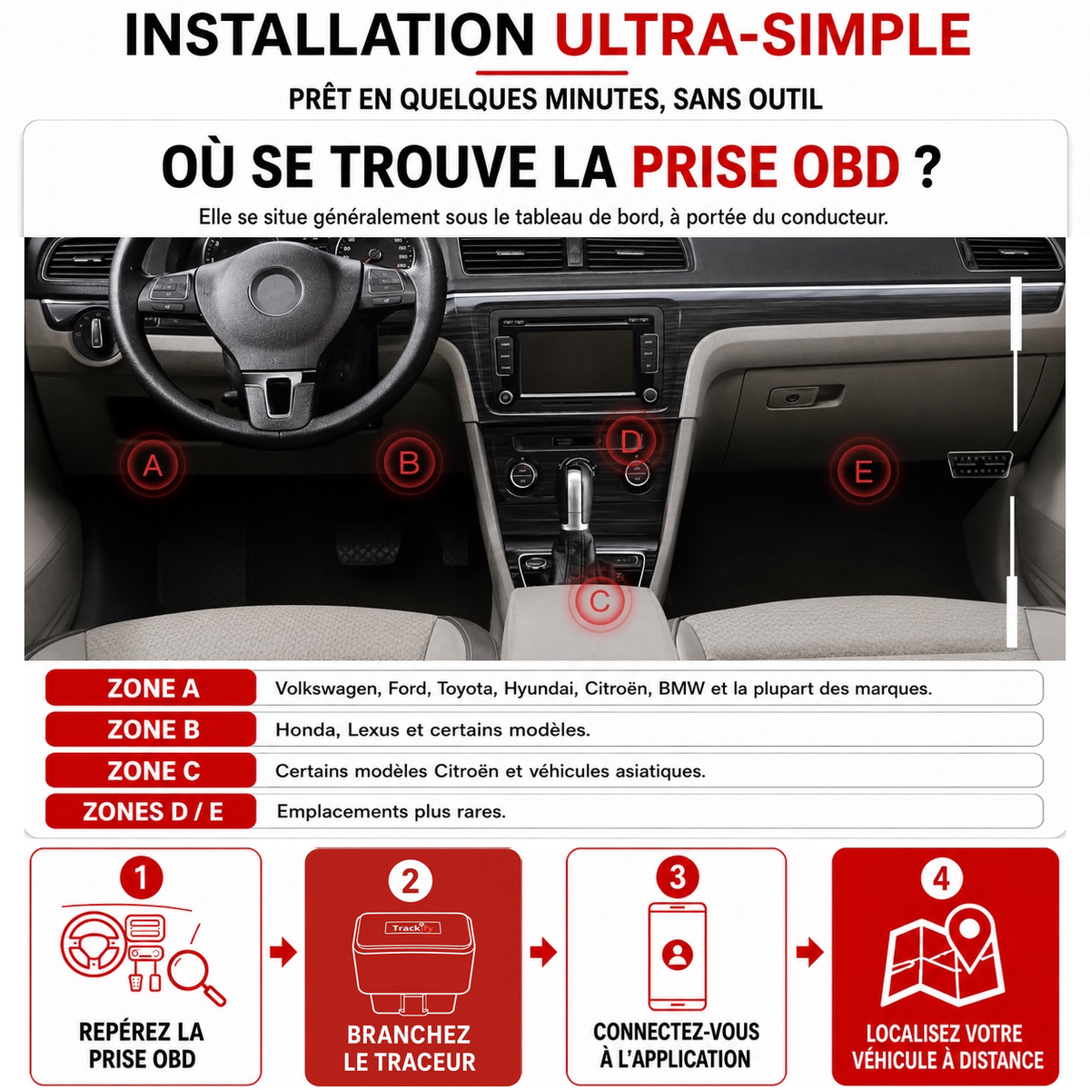Tracker OBD batterie illimité - sans fil (Traceur GPS OBD 4G sans abonnement)