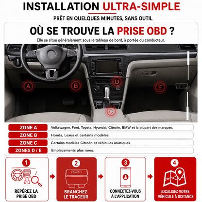 Tracker OBD batterie illimité - sans fil (Traceur GPS OBD 4G sans abonnement)