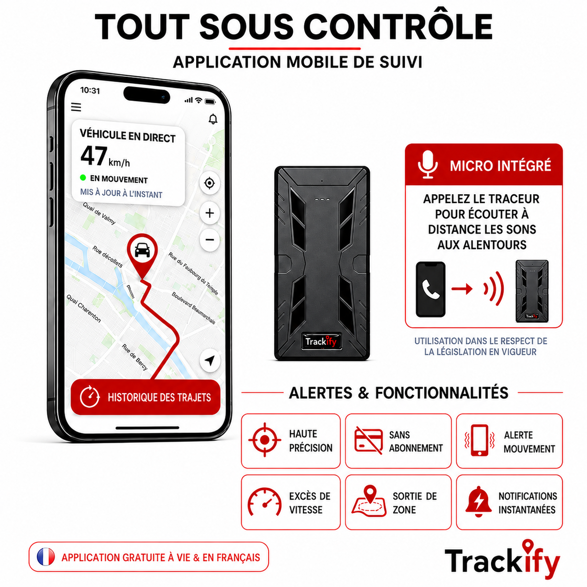 Tracker Aimant Surpuissant - sans fil (Traceur GPS 4G sans abonnement)
