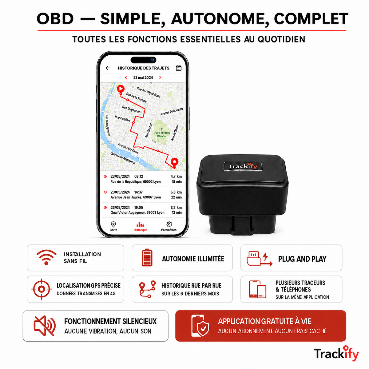 Tracker OBD batterie illimité - sans fil (Traceur GPS OBD 4G sans abonnement)