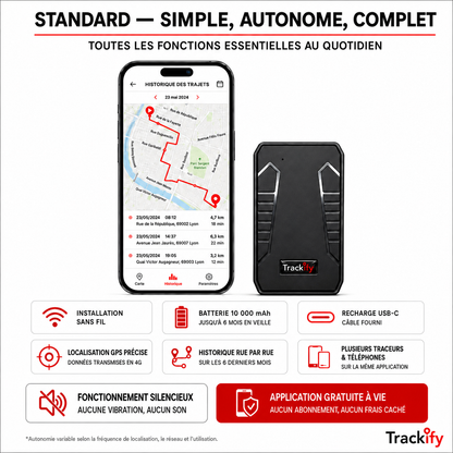 Tracker STANDARD Aimanté - sans fil (Traceur GPS 4G sans abonnement)
