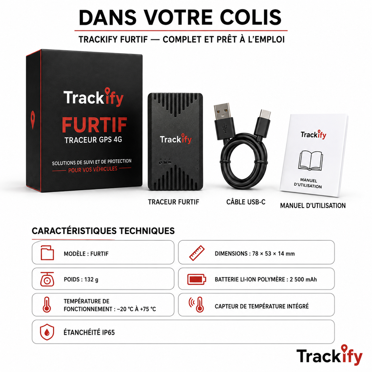 Tracker FURTIF Aimanté - sans fil (Traceur GPS 4G sans abonnement)