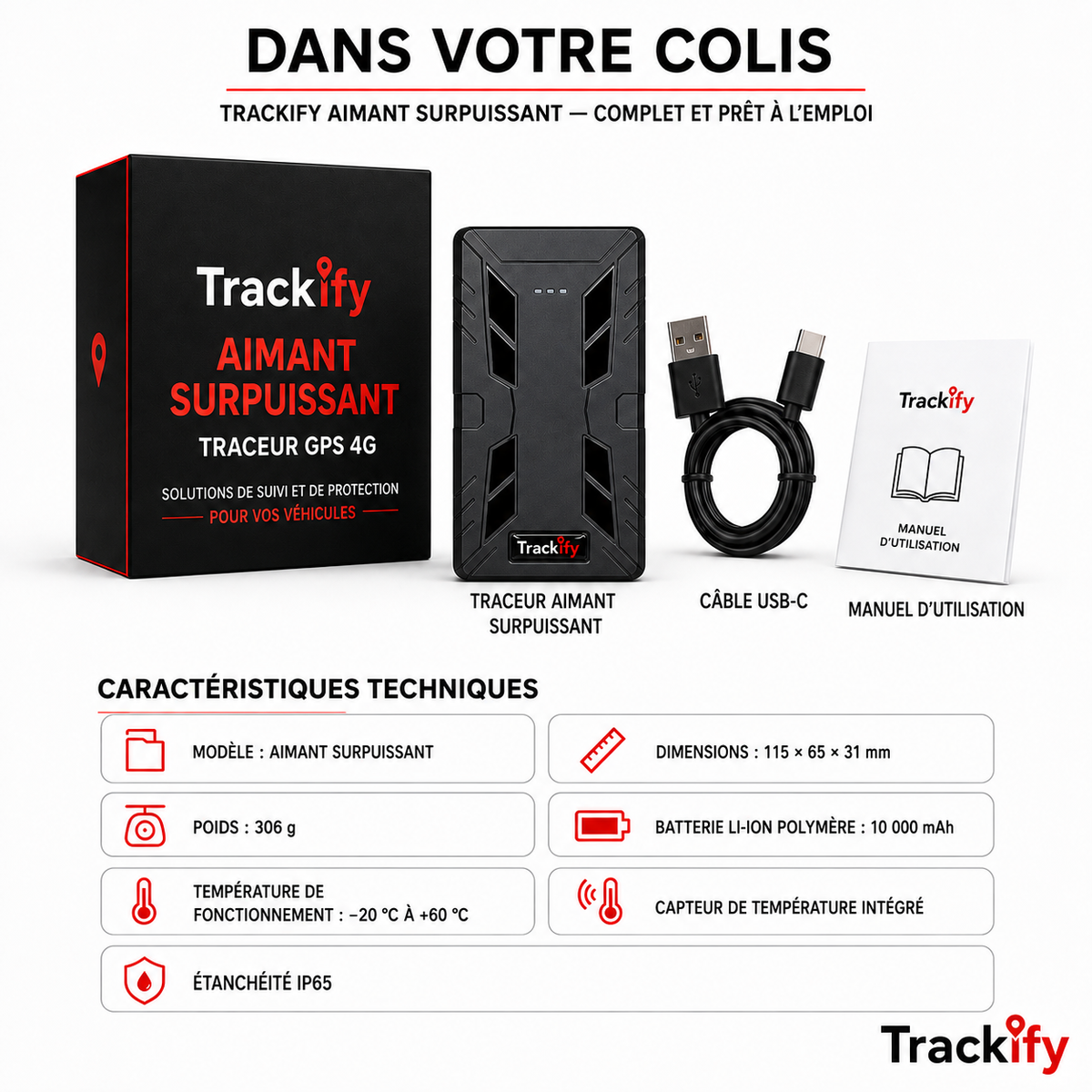 Tracker Aimant Surpuissant - sans fil (Traceur GPS 4G sans abonnement)