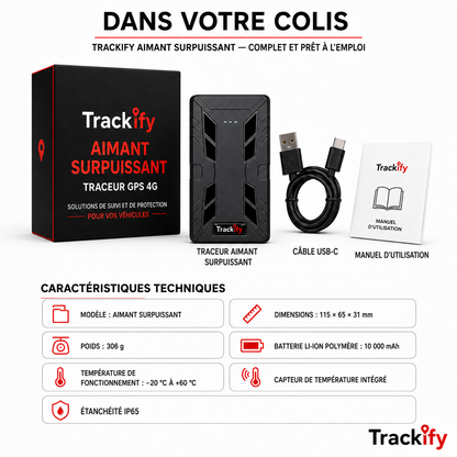 Tracker Aimant Surpuissant - sans fil (Traceur GPS 4G sans abonnement)